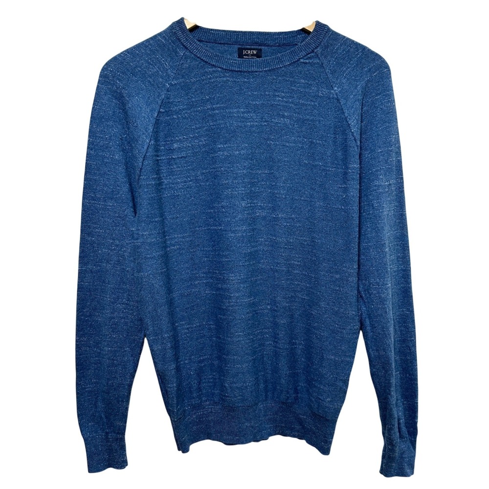 J. Crew Sweater Mens Small Blue Cotton Raglan Crewneck Pullover Marled Knit